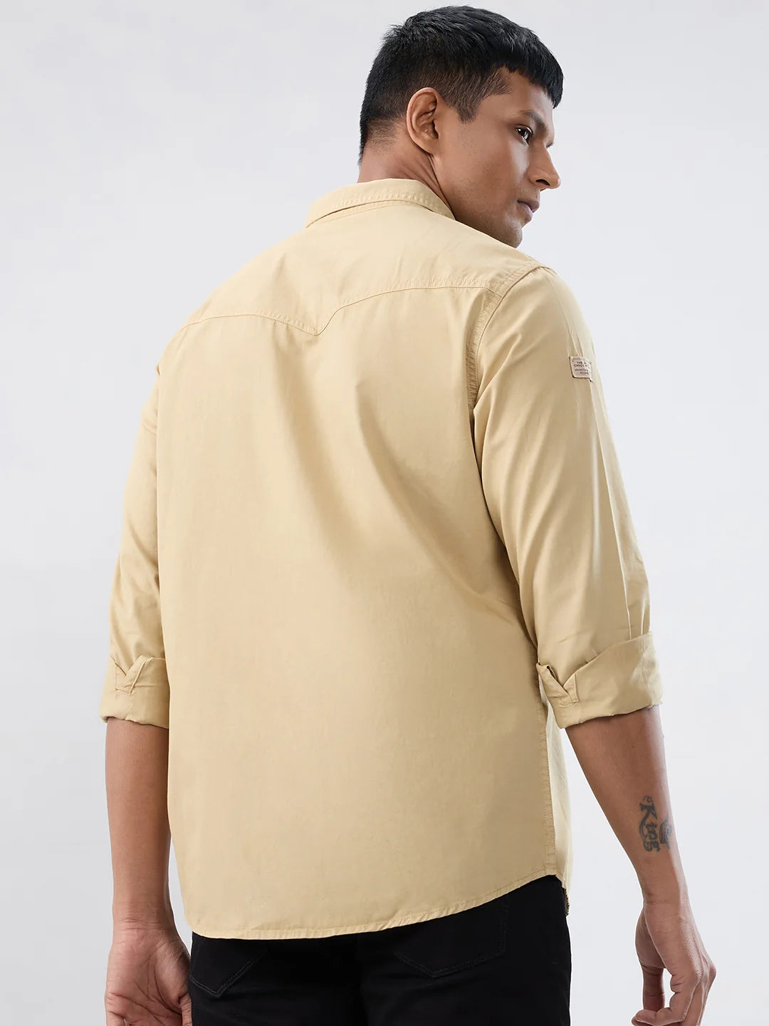 Men Shirt Solid Beige Regular Fit