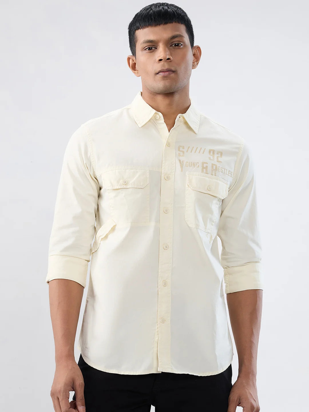 Men Shirt Solid Off White Regular Fit