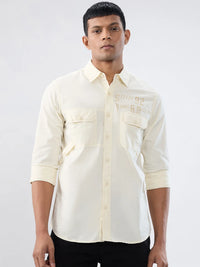 Men Shirt Solid Off White Regular Fit