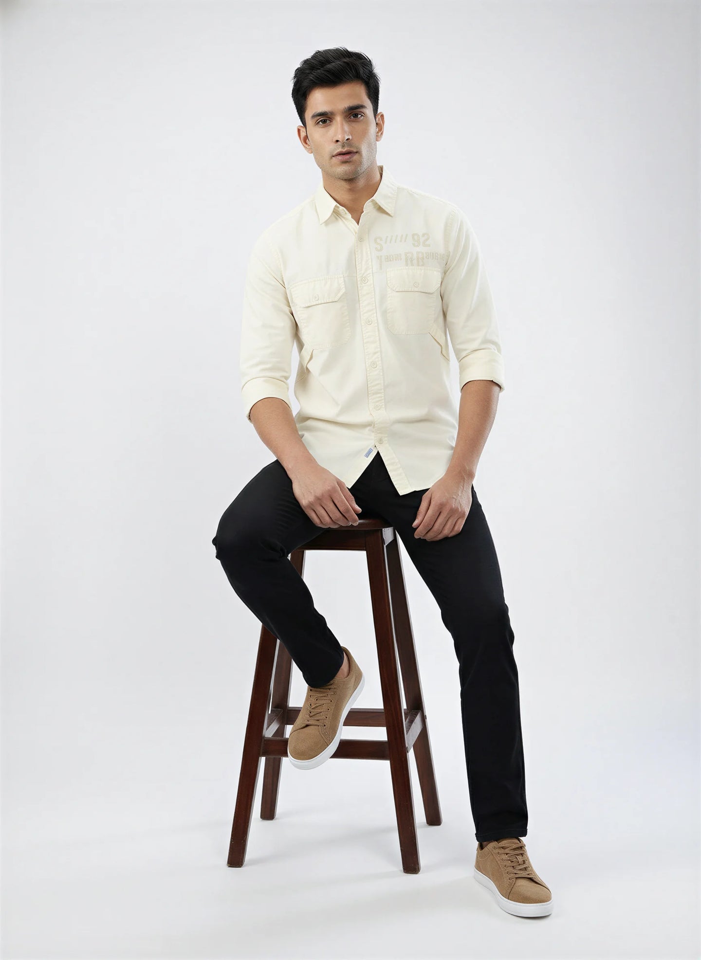 Men Shirt Solid Off White Regular Fit