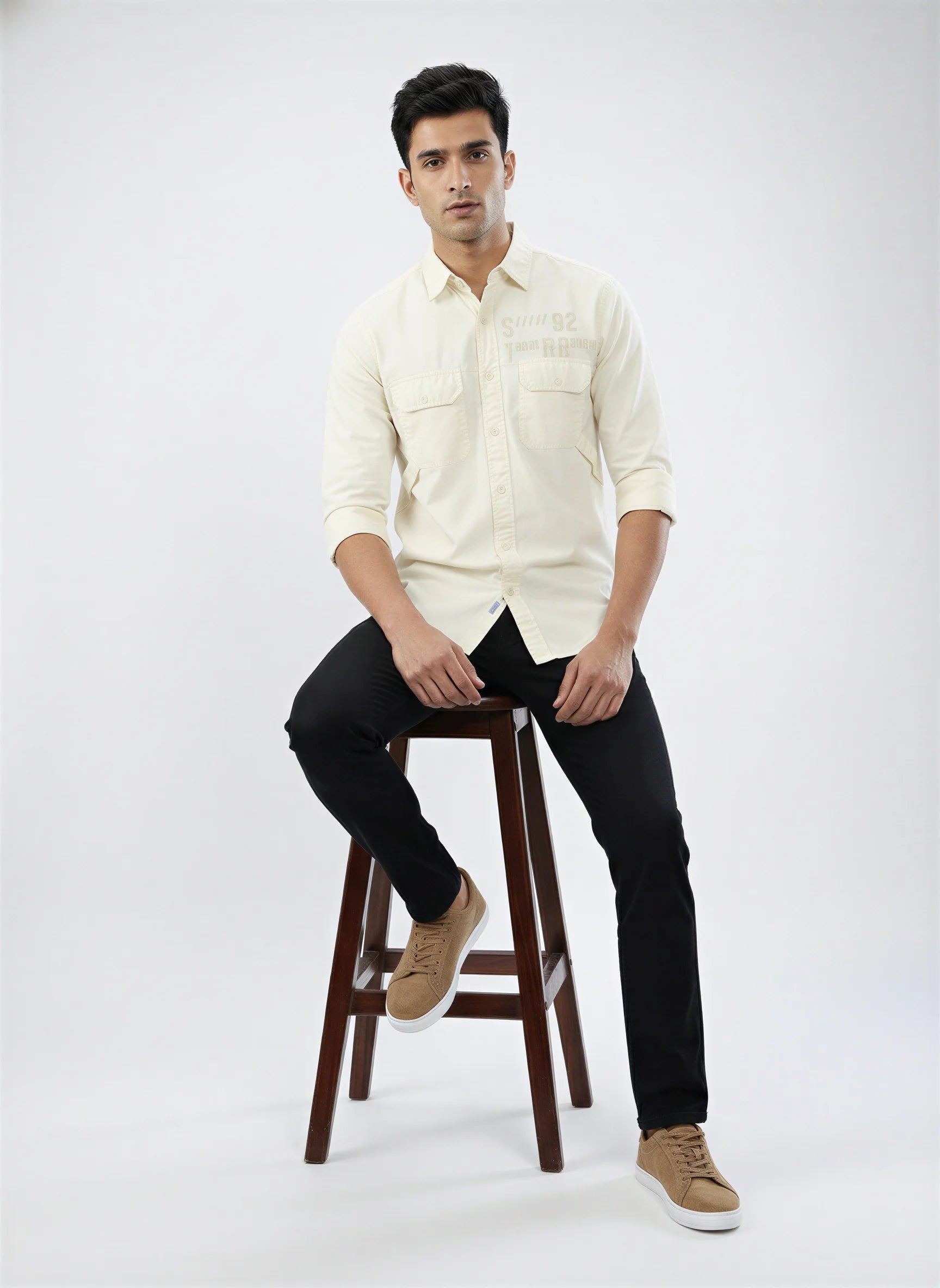 Men Shirt Solid Off White Regular Fit