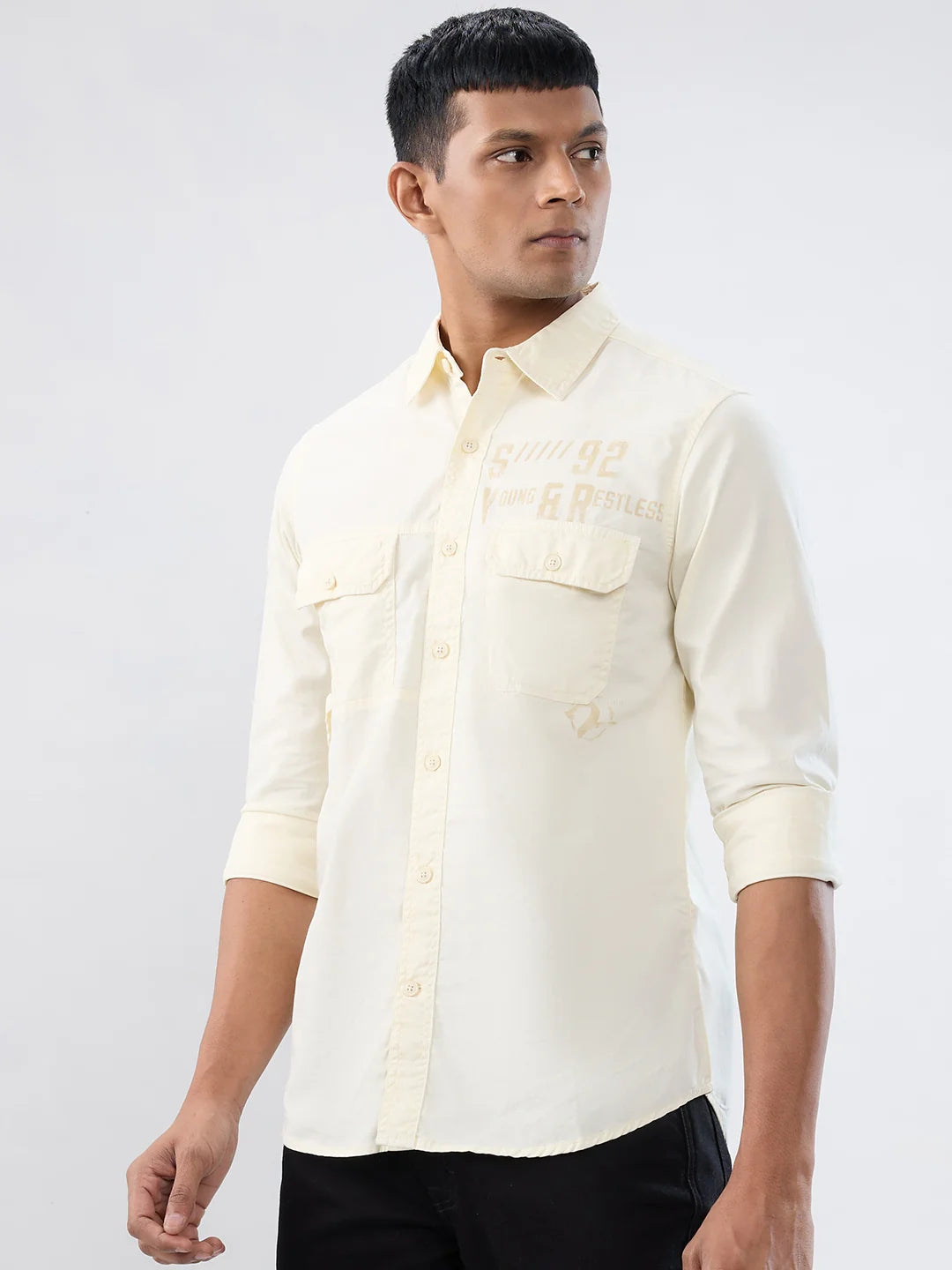 Men Shirt Solid Off White Regular Fit