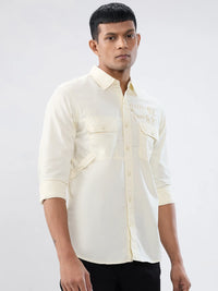 Men Shirt Solid Off White Regular Fit