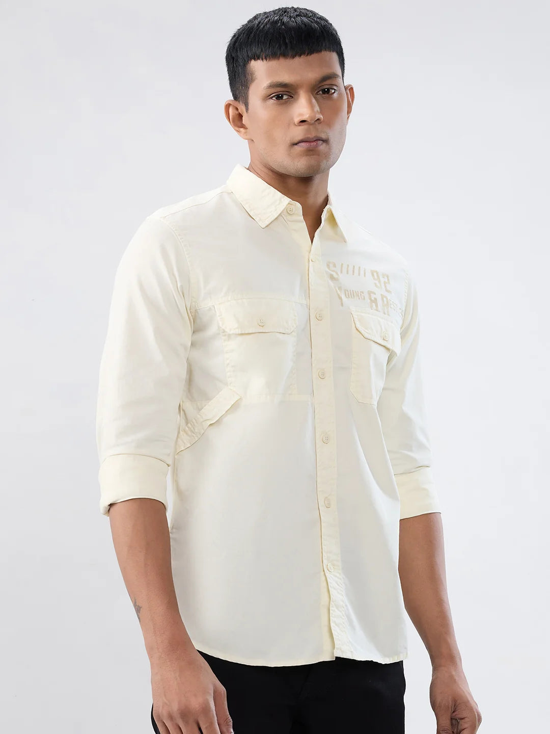 Men Shirt Solid Off White Regular Fit