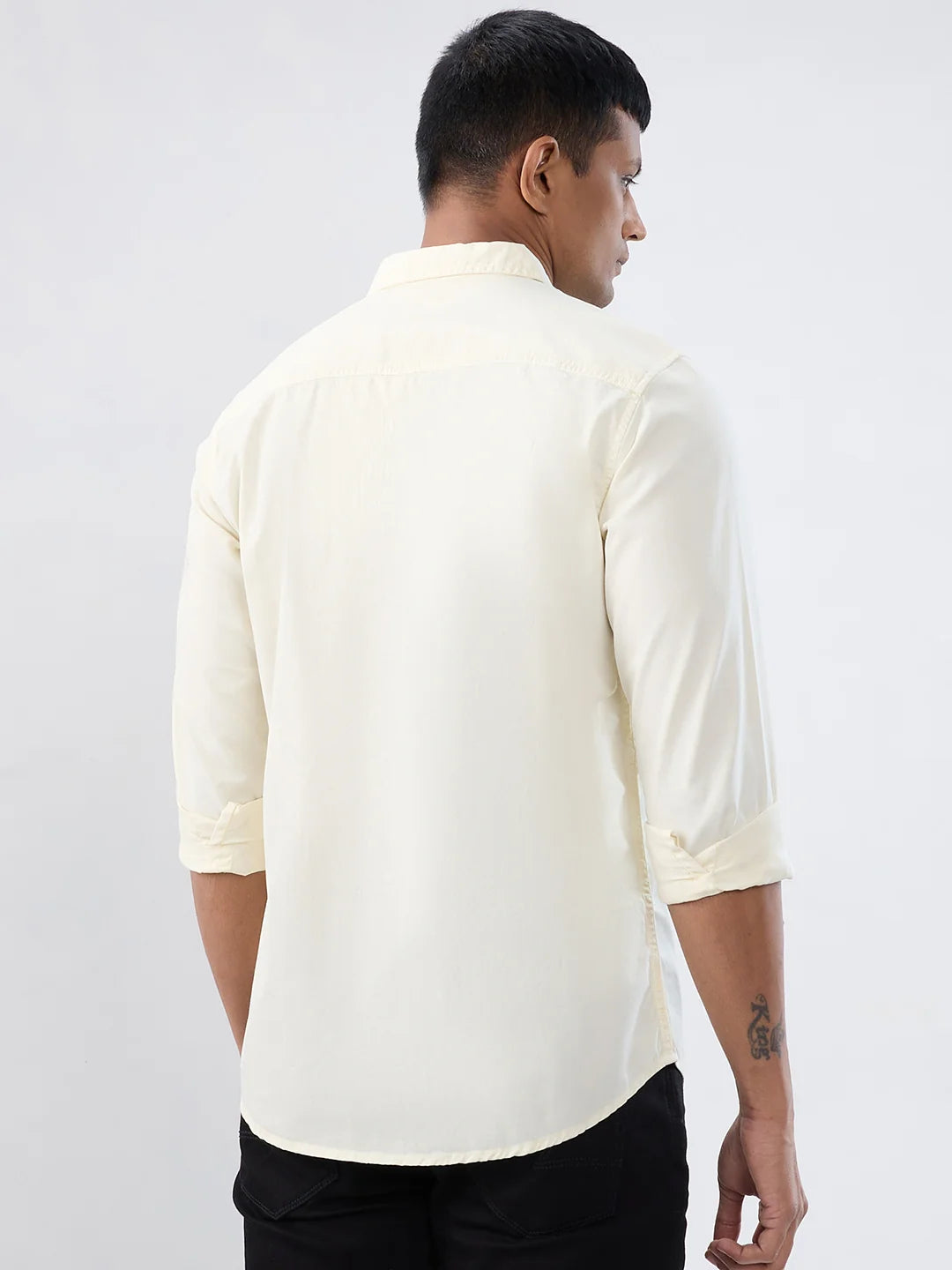 Men Shirt Solid Off White Regular Fit