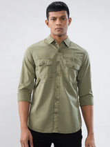 Men Shirt Solid Green Regular Fit