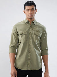 Men Shirt Solid Green Regular Fit