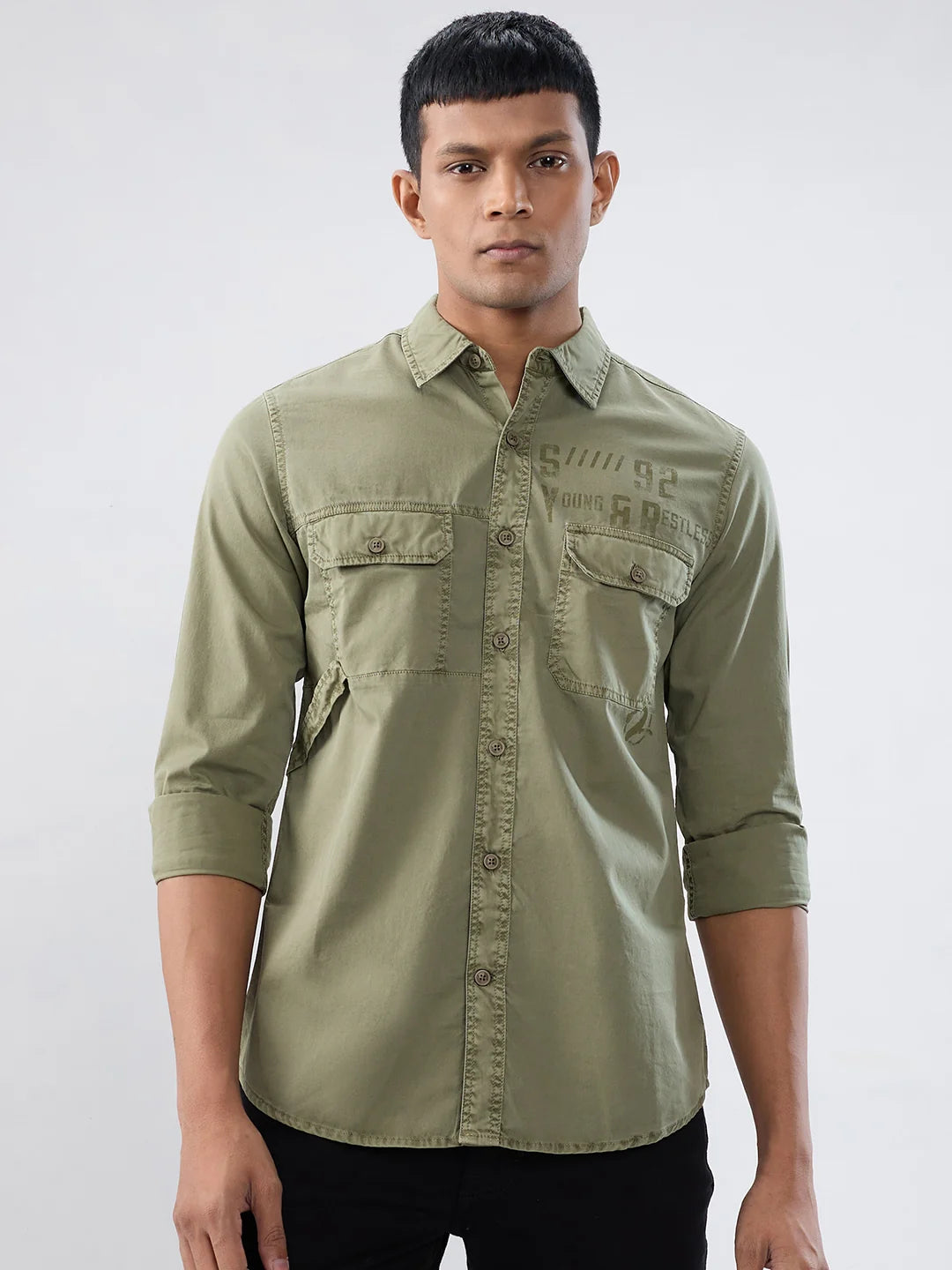 Men Shirt Solid Green Regular Fit