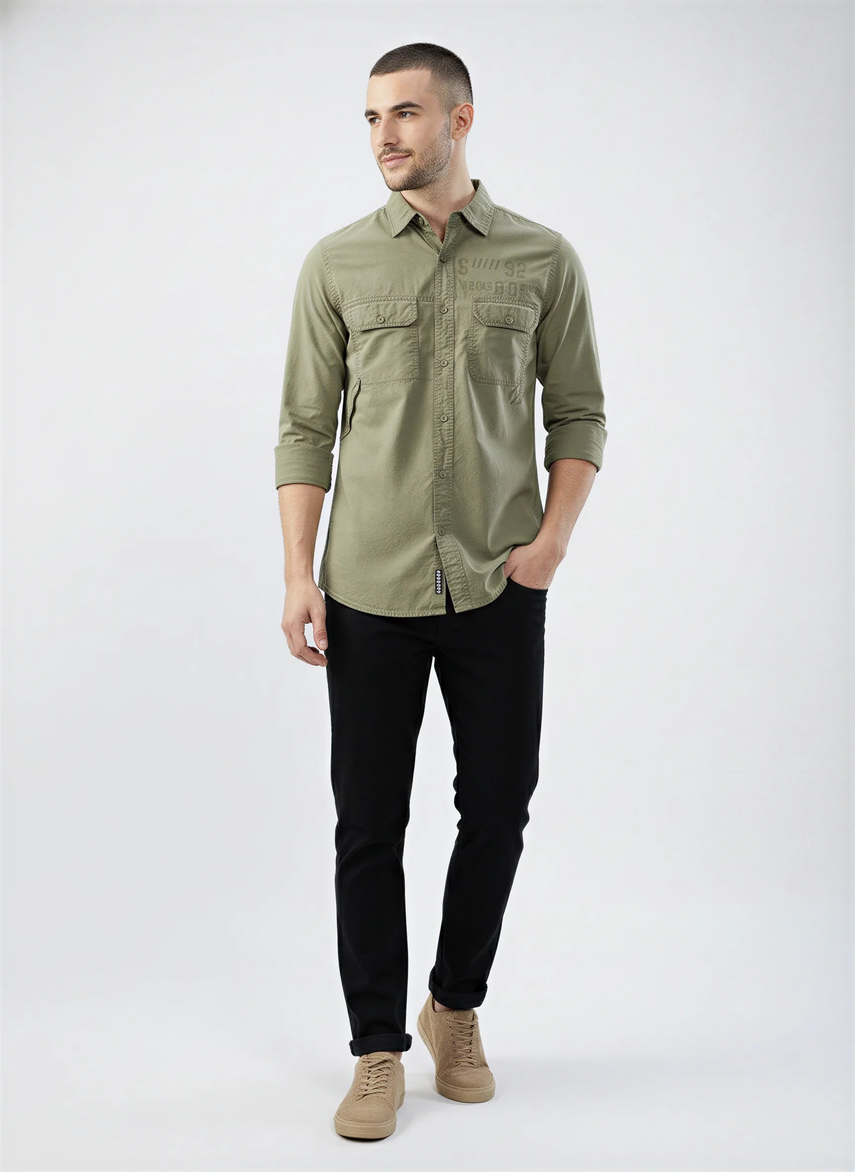 Men Shirt Solid Green Regular Fit