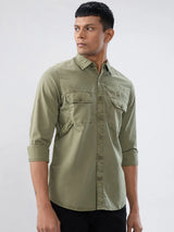 Men Shirt Solid Green Regular Fit