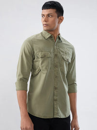 Men Shirt Solid Green Regular Fit