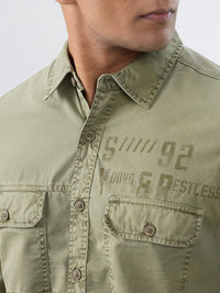 Men Shirt Solid Green Regular Fit