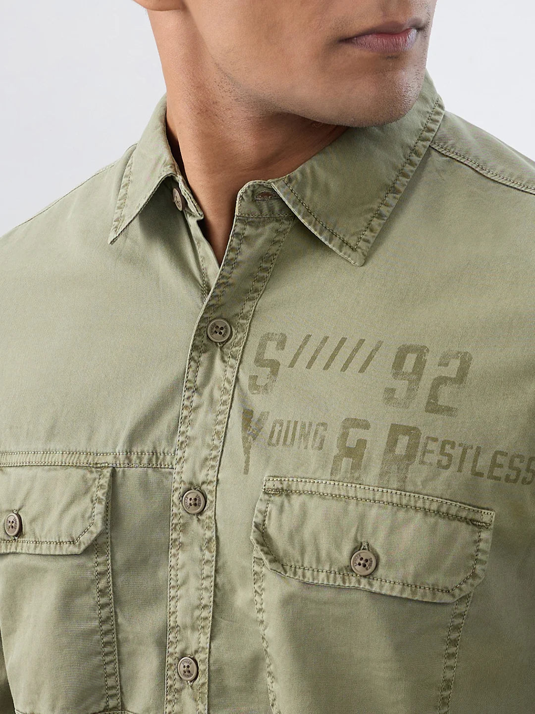 Men Shirt Solid Green Regular Fit