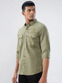 Men Shirt Solid Green Regular Fit