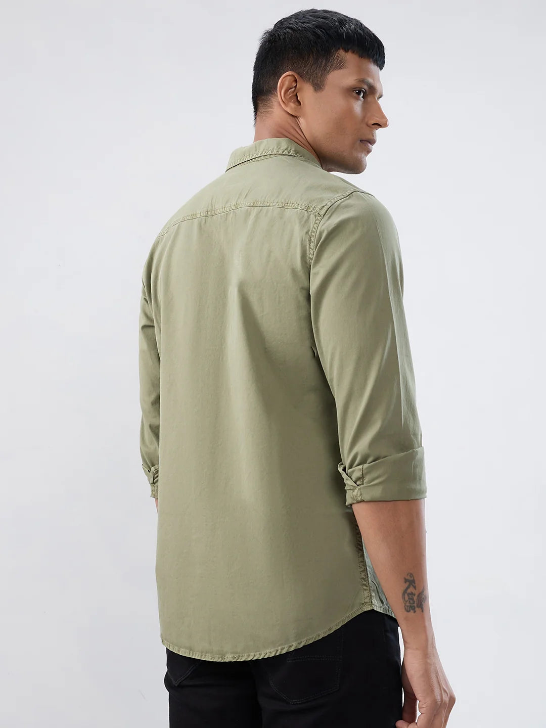 Men Shirt Solid Green Regular Fit