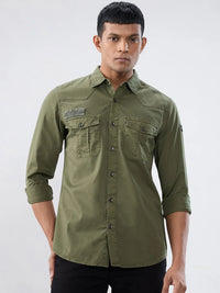 Men Shirt Solid Green Regular Fit