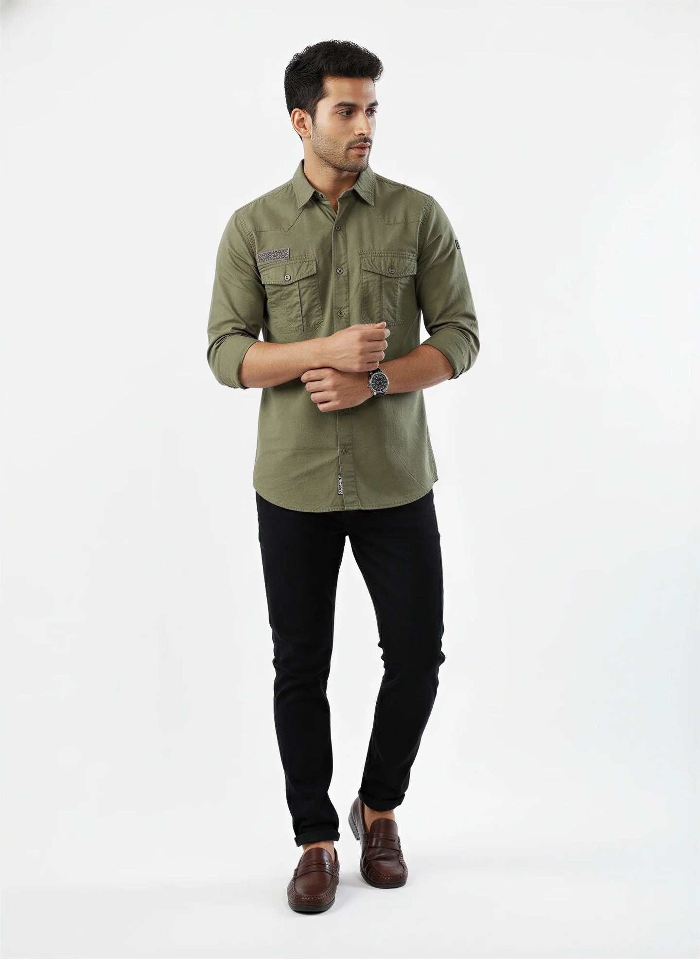 Men Shirt Solid Green Regular Fit