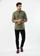 Men Shirt Solid Green Regular Fit
