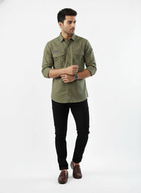Men Shirt Solid Green Regular Fit