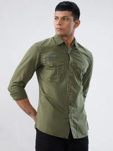 Men Shirt Solid Green Regular Fit