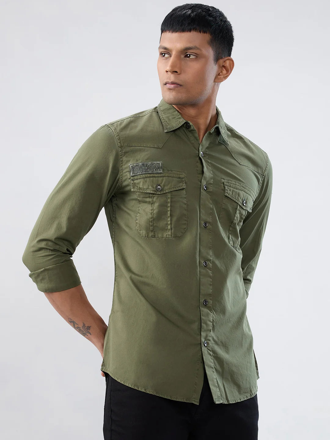 Men Shirt Solid Green Regular Fit