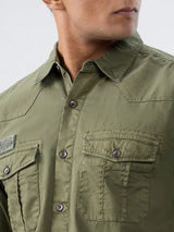 Men Shirt Solid Green Regular Fit