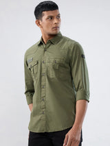Men Shirt Solid Green Regular Fit