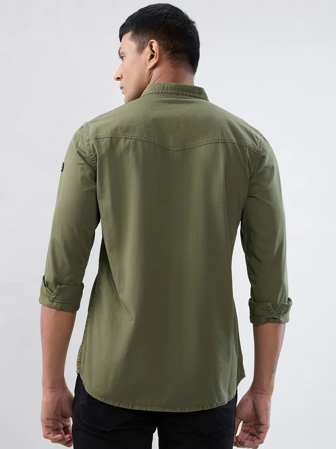 Men Shirt Solid Green Regular Fit