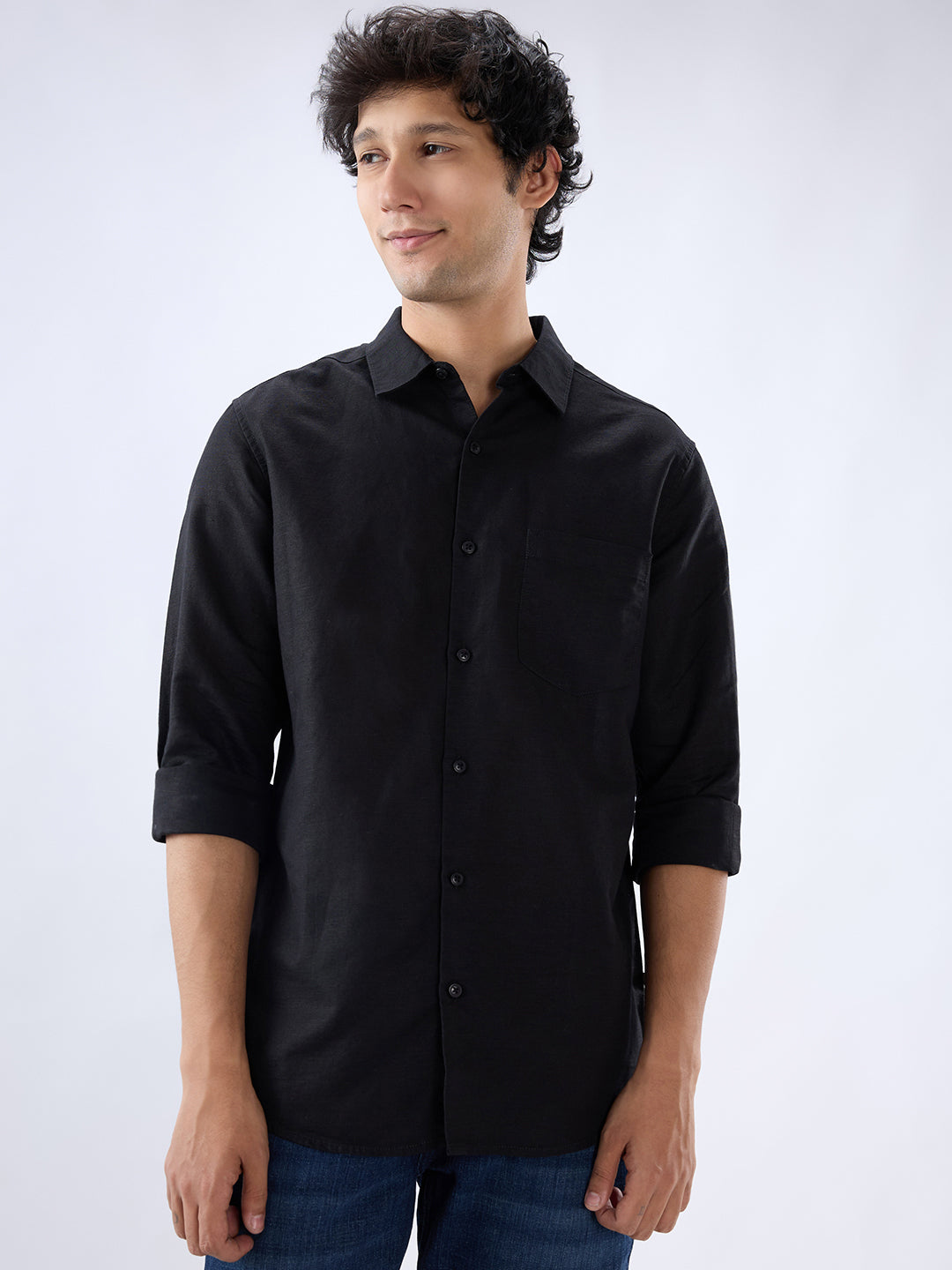 Men Shirt Solid Black Regular Fit