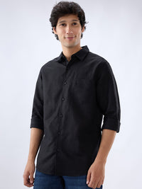 Men Shirt Solid Black Regular Fit