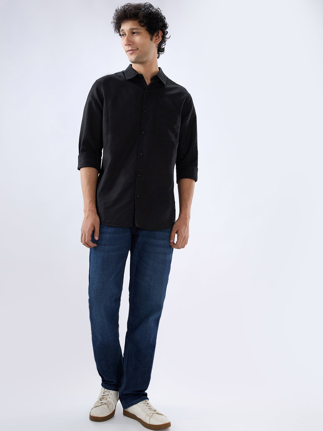 Men Shirt Solid Black Regular Fit