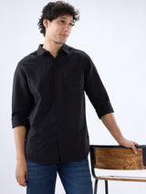 Men Shirt Solid Black Regular Fit