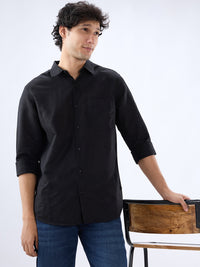 Men Shirt Solid Black Regular Fit
