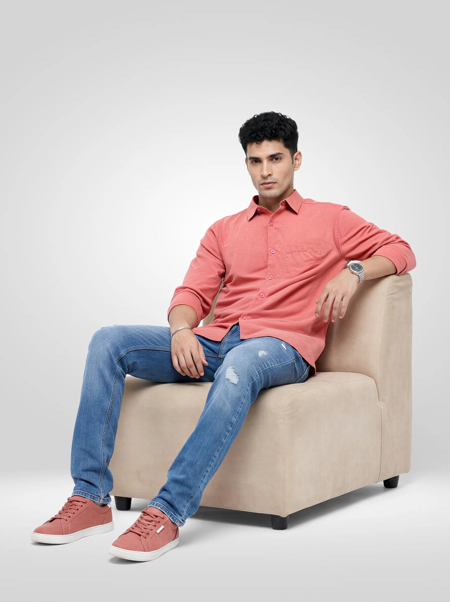 Men Shirt Solid Red Regular Fit
