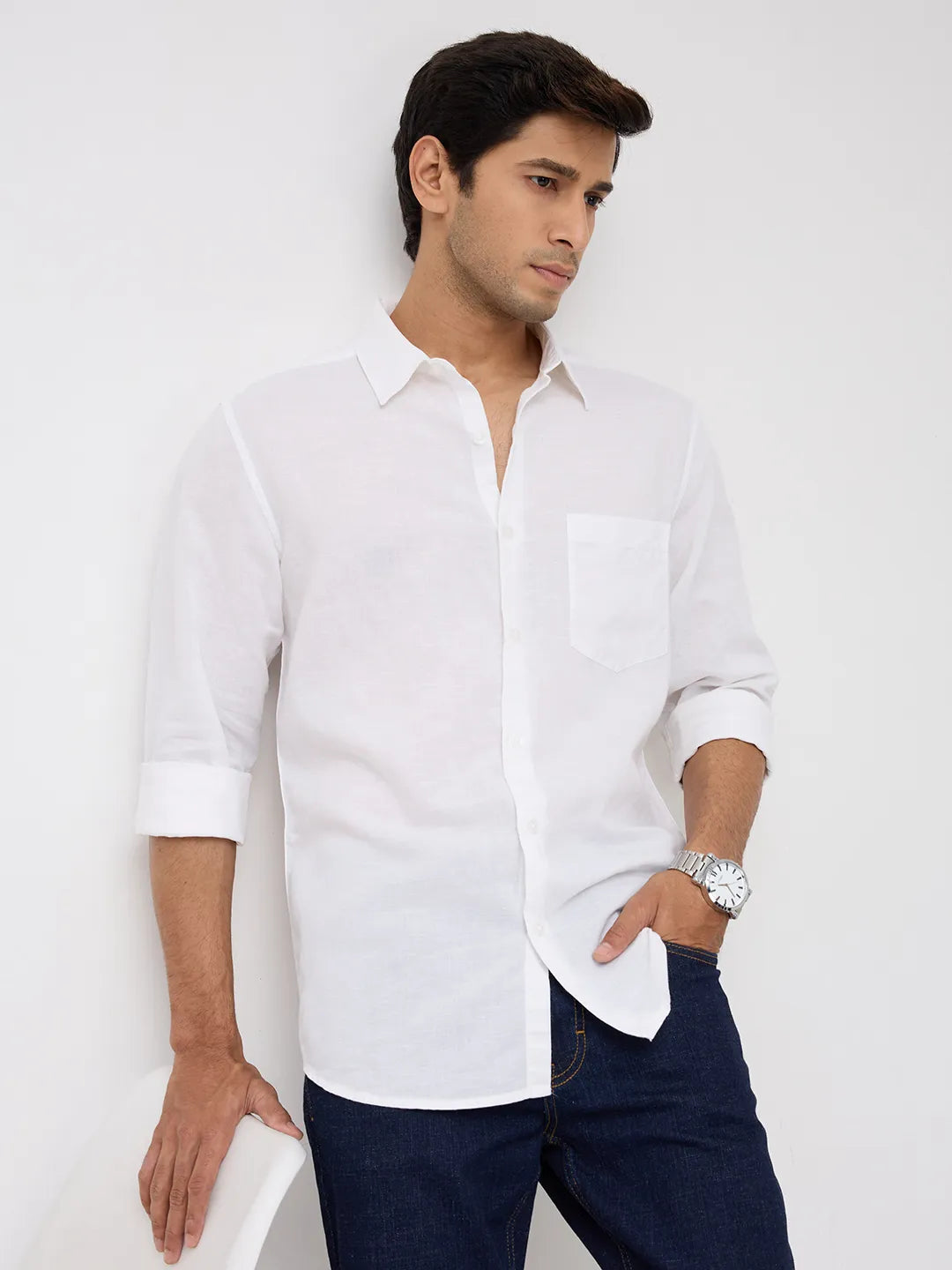 Men Shirt Solid White Regular Fit