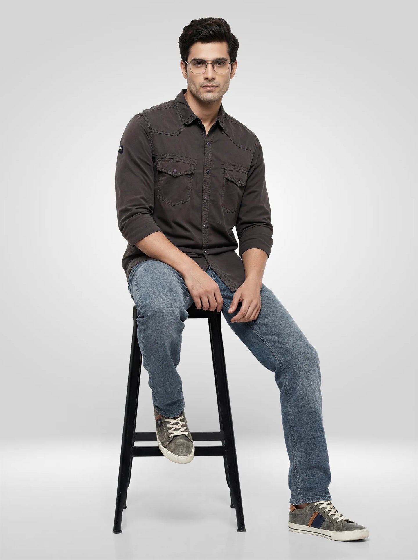 Men Shirt Solid Grey Regular Fit