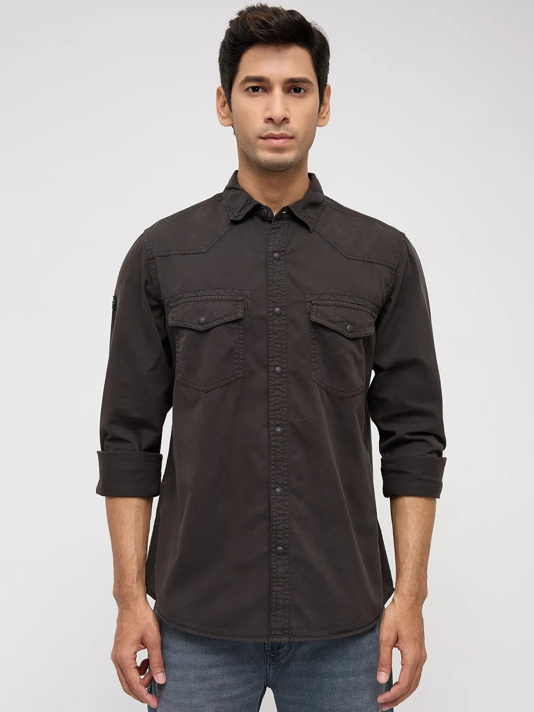 Men Shirt Solid Grey Regular Fit