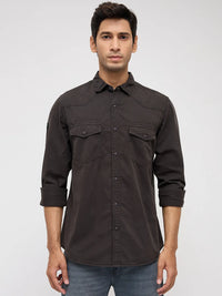 Men Shirt Solid Grey Regular Fit
