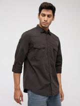 Men Shirt Solid Grey Regular Fit