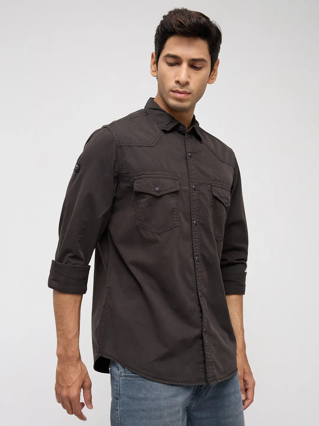 Men Shirt Solid Grey Regular Fit