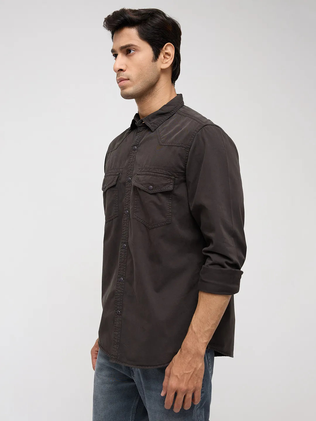 Men Shirt Solid Grey Regular Fit