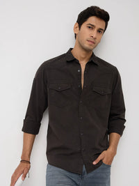 Men Shirt Solid Grey Regular Fit