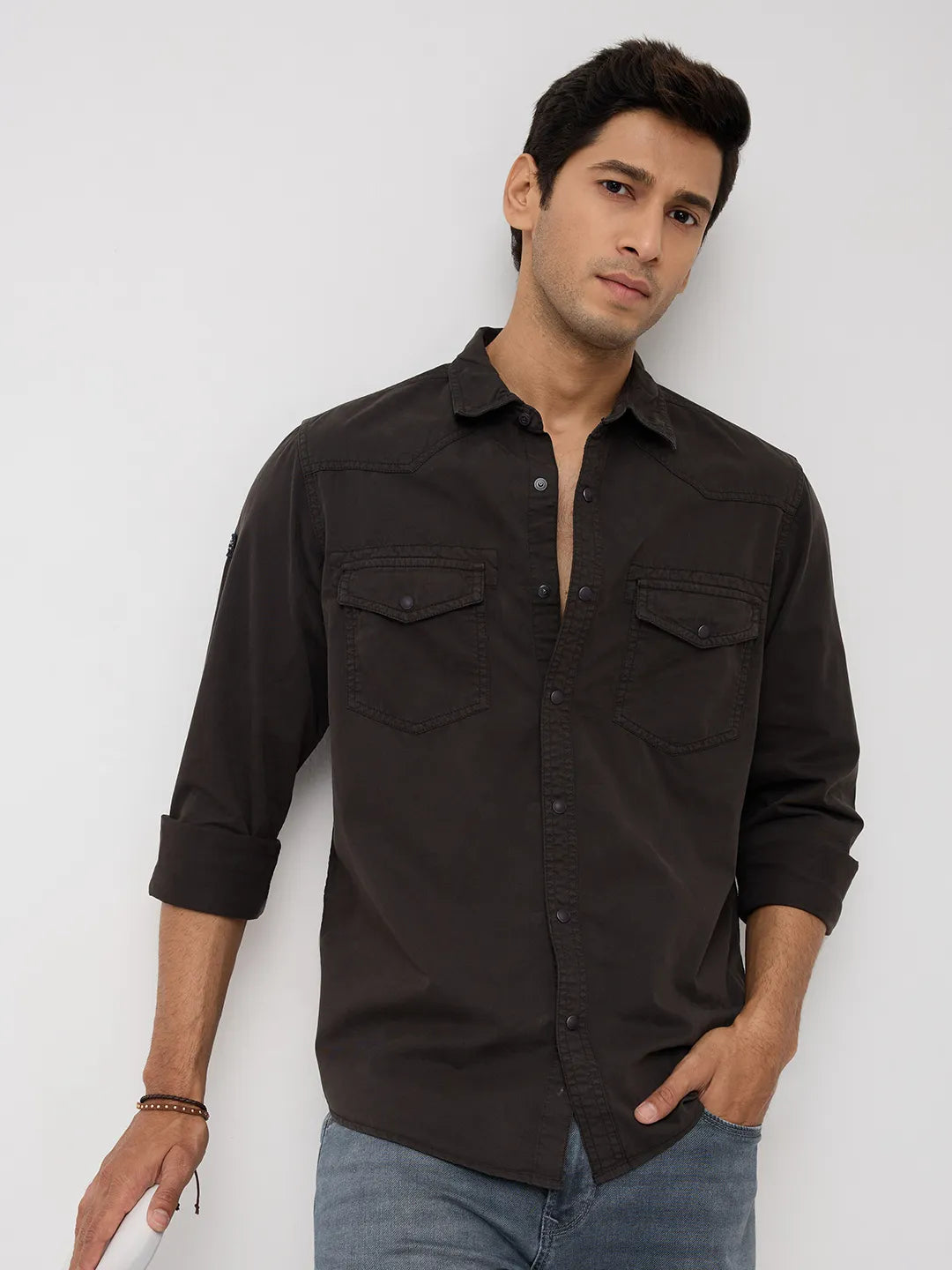 Men Shirt Solid Grey Regular Fit