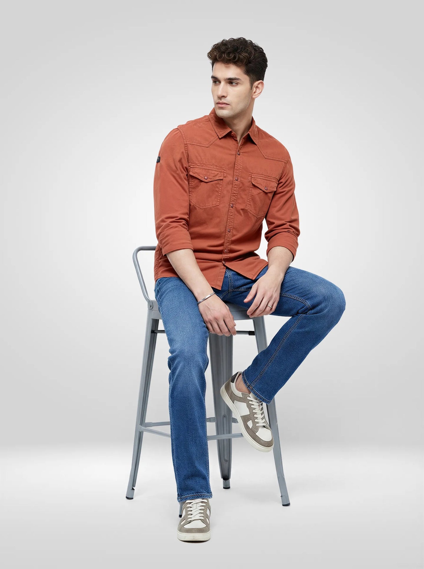 Men Shirt Solid Rust Regular Fit