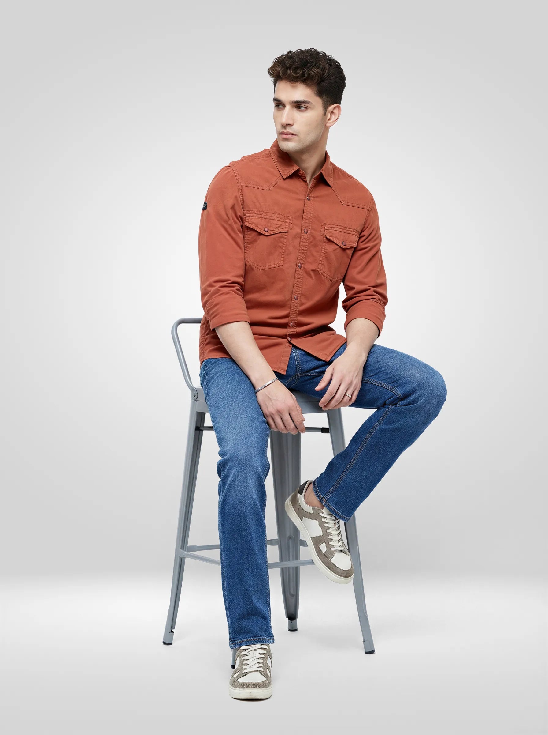 Men Shirt Solid Rust Regular Fit