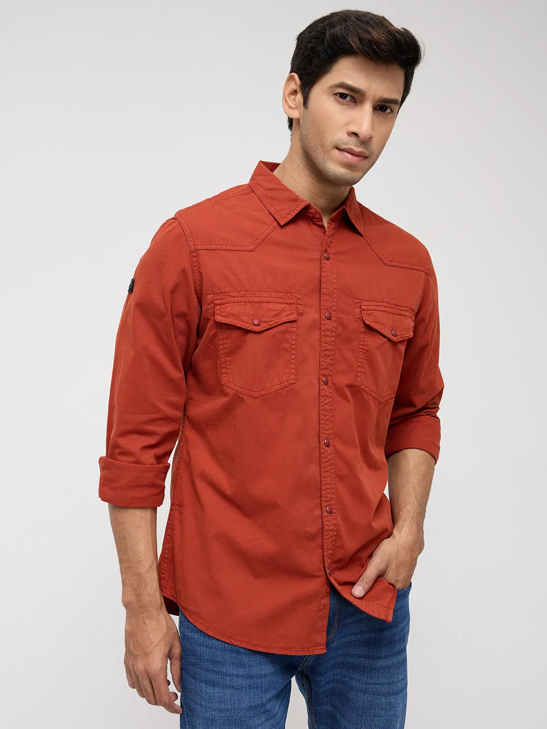 Men Shirt Solid Rust Regular Fit