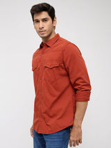 Men Shirt Solid Rust Regular Fit