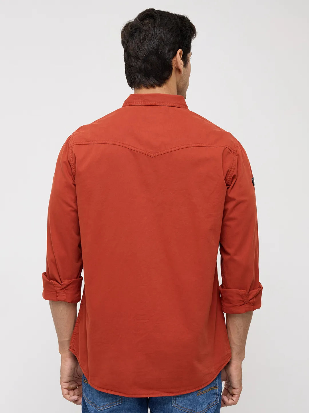Men Shirt Solid Rust Regular Fit