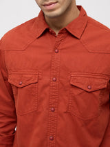 Men Shirt Solid Rust Regular Fit