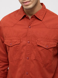 Men Shirt Solid Rust Regular Fit